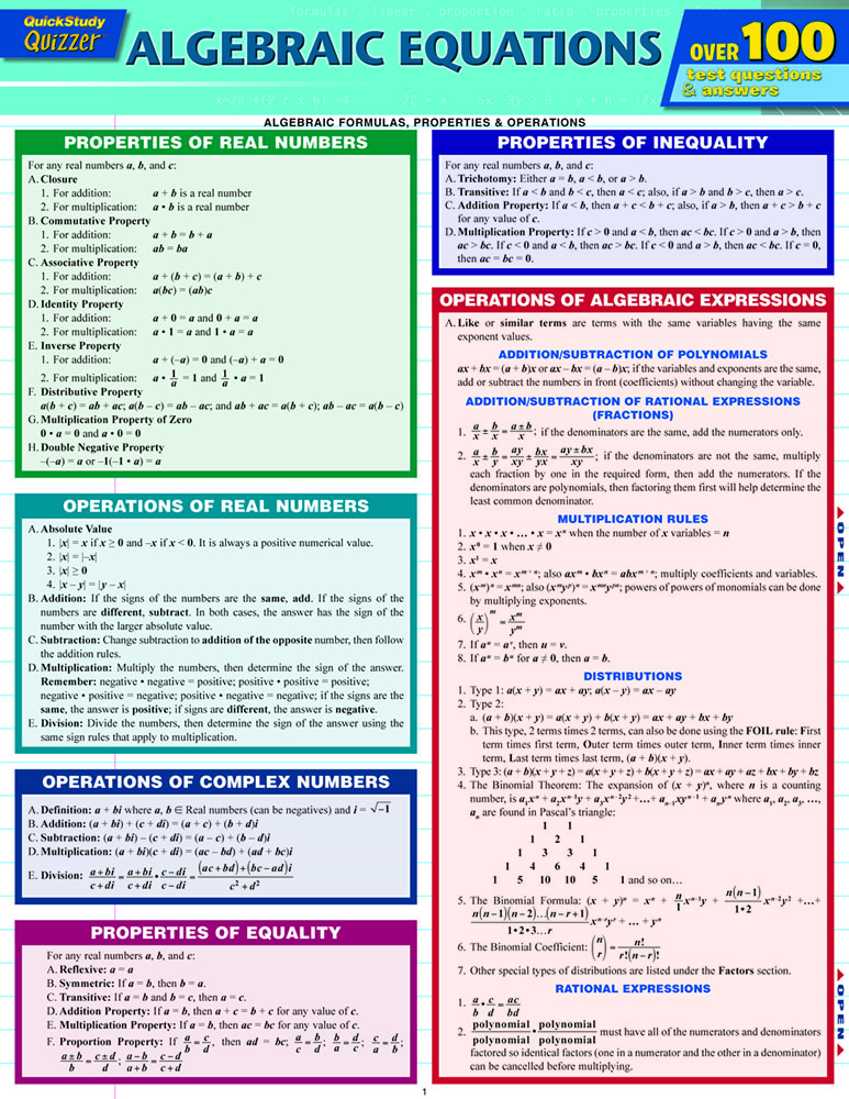 Algebraic Equations Quizzer