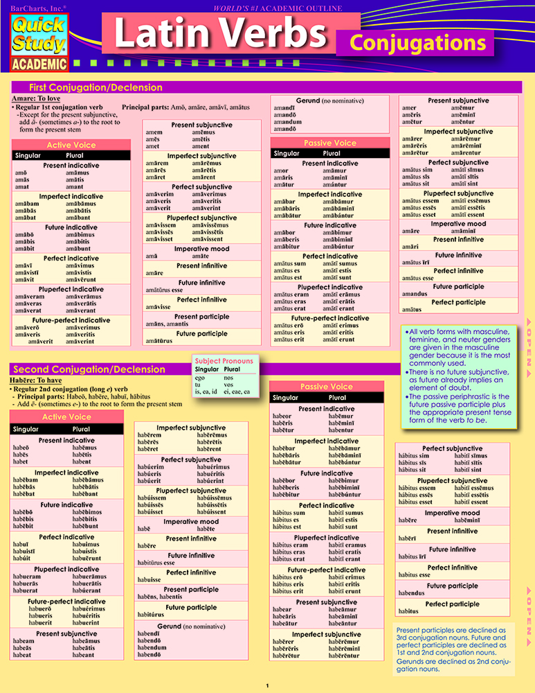 Latin Verb Conjugations: a QuickStudy Laminated 6-Page Reference Guide