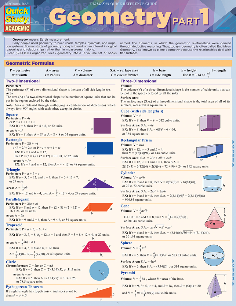 Geometry Part 1: QuickStudy Reference Guide Second Edition, Enlarged/Expanded