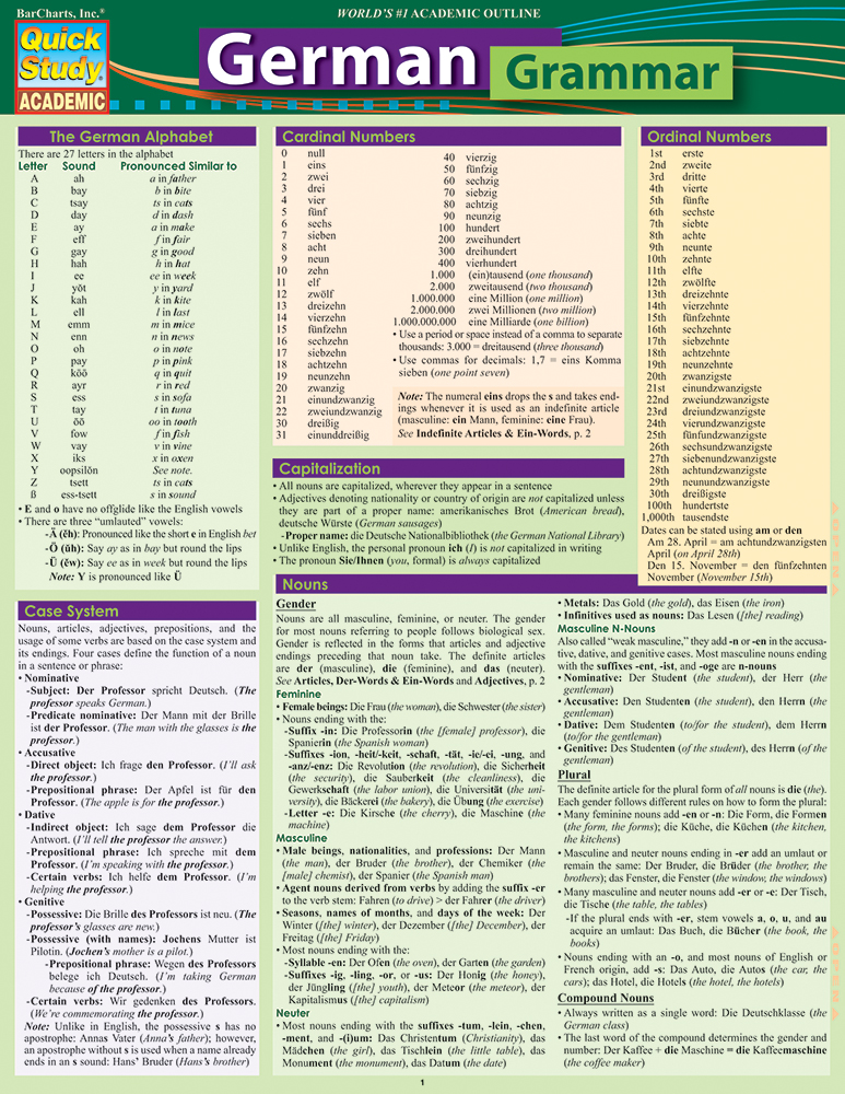 German Grammar: QuickStudy Reference Guide Second Edition, Enlarged/Expanded