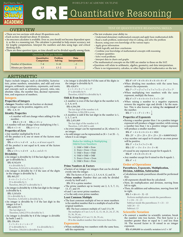 GRE - Quantitative Reasoning: QuickStudy Reference Guide First Edition, New Edition