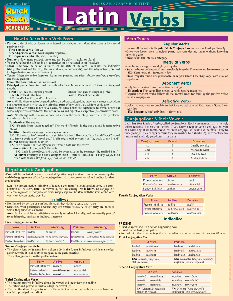 Latin Verbs: QuickStudy Reference Guide First Edition, New Edition