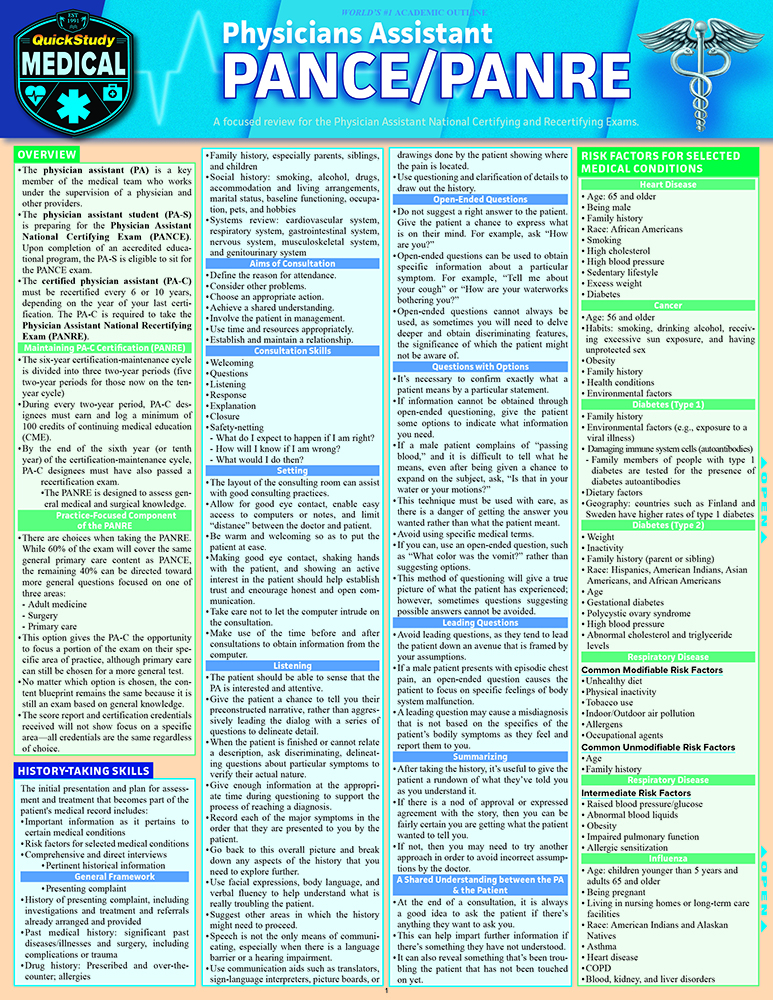 Physician Assistant PANCE & PANRE: a QuickStudy  Reference Eguide First Edition, New Edition