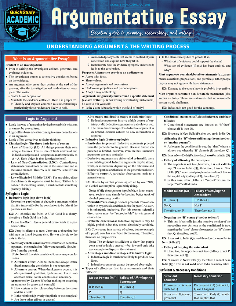 Argumentative Essay: QuickStudy Digital Reference Guide to Planning, Researching, and Writing Second Edition, New Edition, Updated & Revised