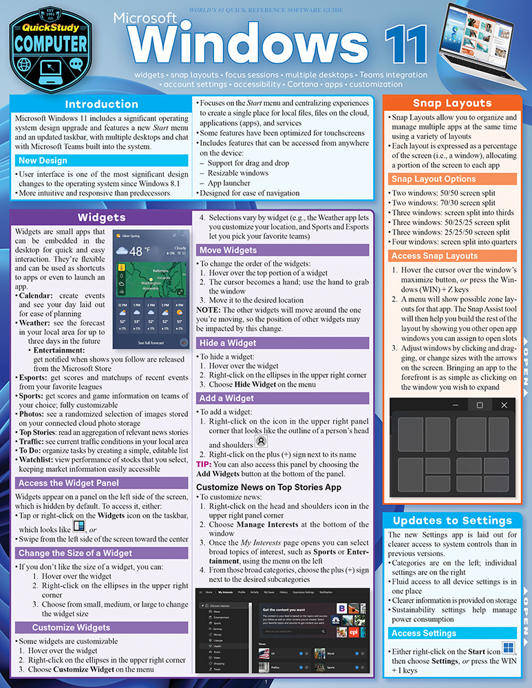 Microsoft Windows 11: QuickStudy Computer Reference First Edition, New Edition