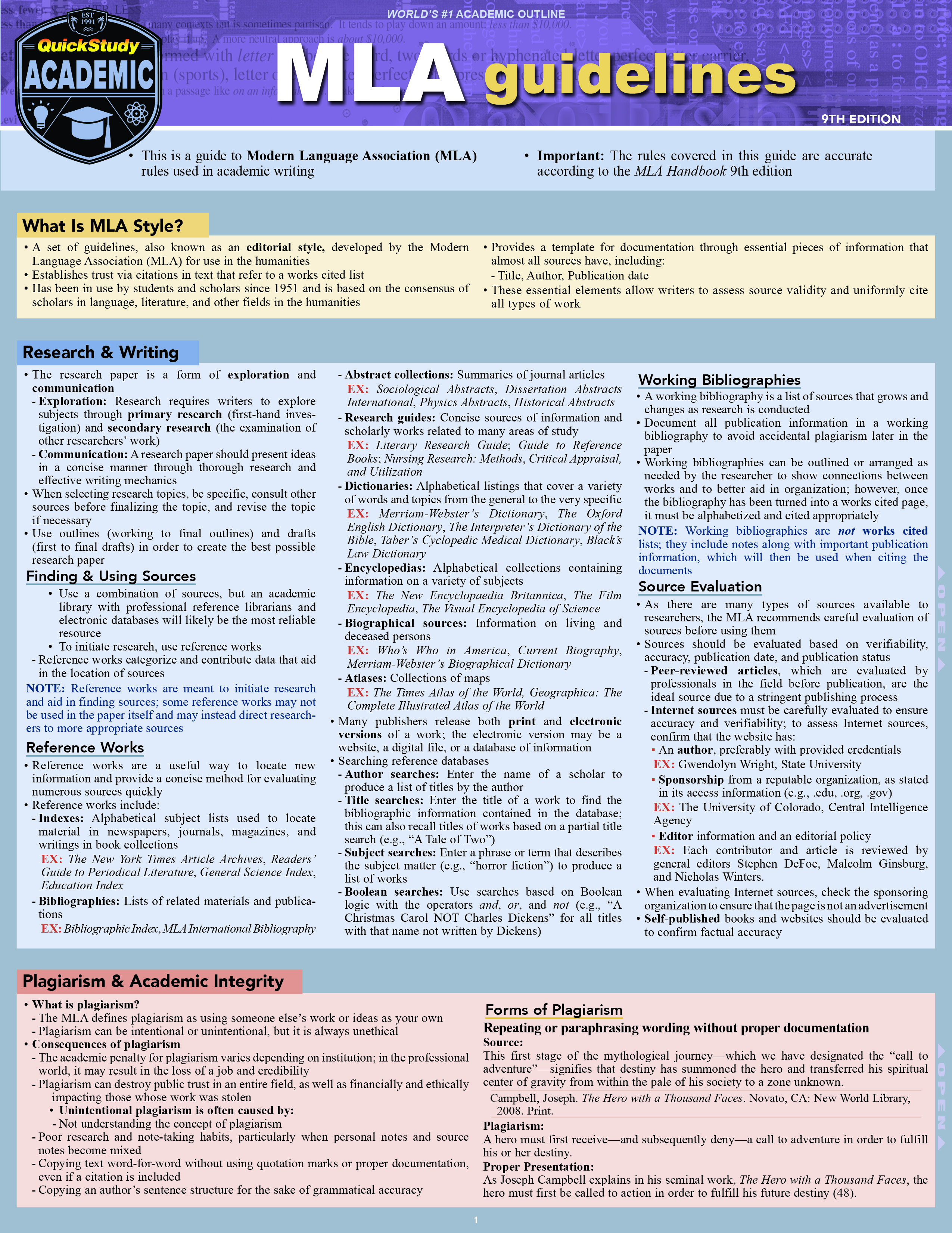 MLA Guidelines - 9th Edition: QuickStudy Digital Style Reference & Study Guide Ninth Edition, New Edition, Updated & Revised