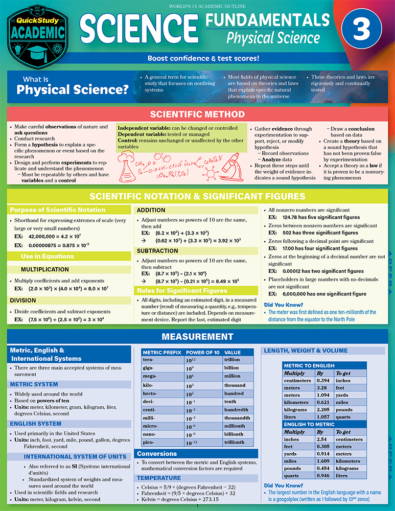 Science Fundamentals 3 - Physical Science: QuickStudy Reference & Study Guide Second Edition, New Edition, Updated & Revised, Enlarged/Expanded