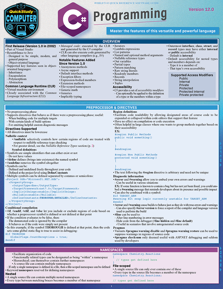 C# Programming: a QuickStudy Reference Guide First Edition, New Edition